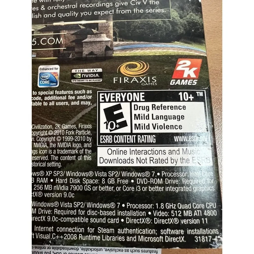 Sid Meier's Civilization V (PC Game DVD-ROM, 2010) Rated E 10+